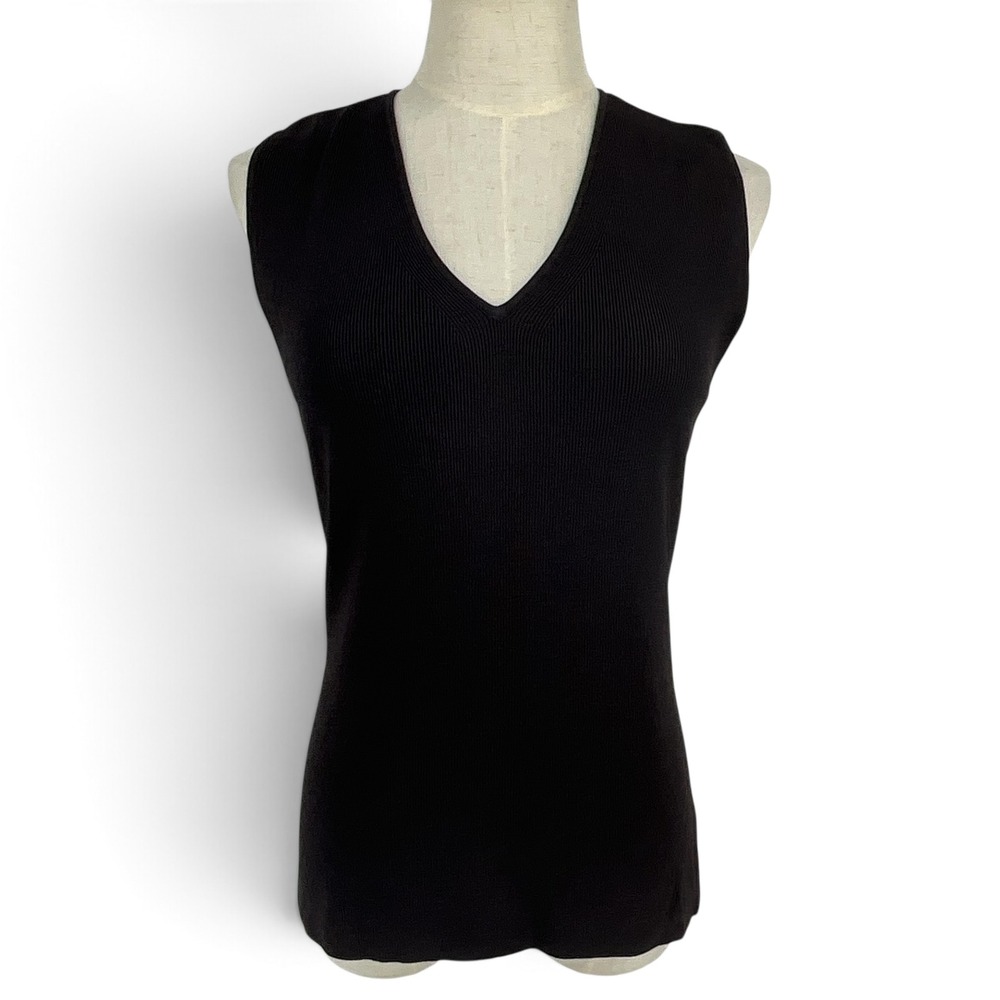 Max Studio Womens Black Ribbed V-Neck Sleeveless Knit Top H20V27M L Business